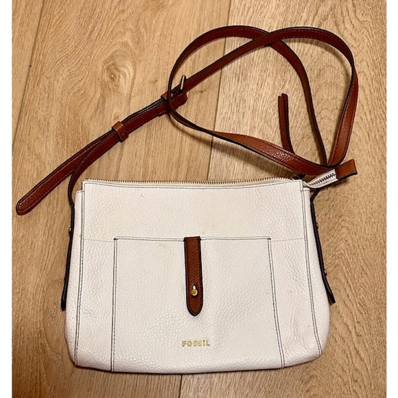 Fossil Handbags - Fossil Gemma Off White w/Cognac Trim Pebble Leather Women's Crossbody Bag